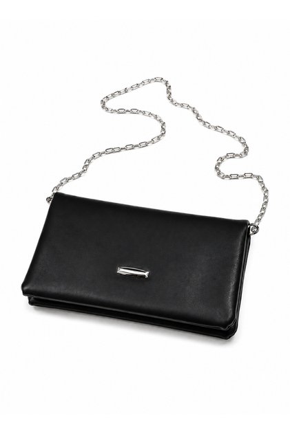 Black Women's Faux Leather Metal Chain Cover Portfolio and Shoulder Bag