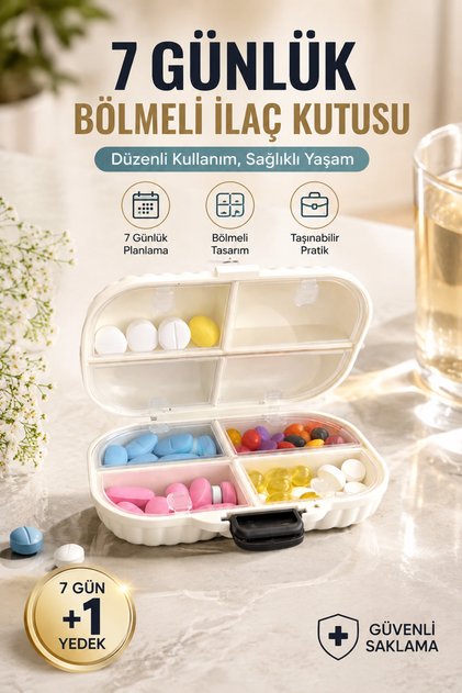 Taşınabilir 7 Günlük Bölmeli İlaç Kutusu – Hap Vitamin Takı Düzenleyici Saklama Kutusu