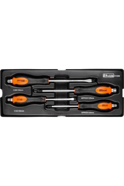Set surubelnite de impact, late si cruce, sertar TIP A (385x150 mm) pentru dulap mobil, PH2-3, 6-8 mm, 125-150 mm, 4 buc,
