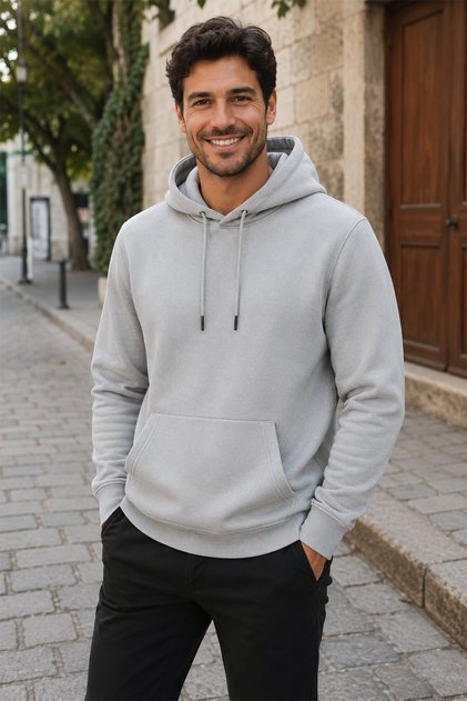 Men's Stone 3-Strand Hooded Sweatshirt with Kangaroo Pocket, Soft Fabric with Fleece Inside