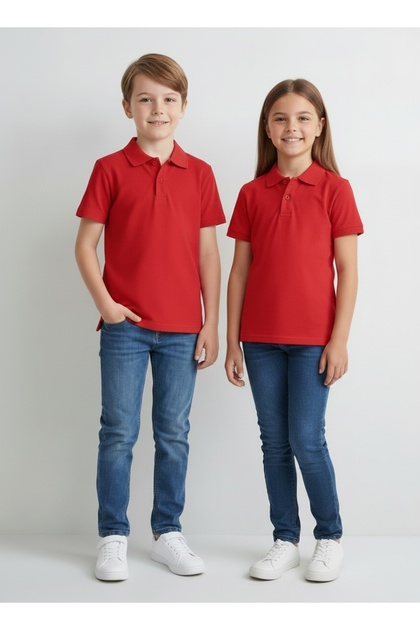 Red Unisex Kids & Youth 6-17 Years Polo Collar Short Sleeve Lacoste T-Shirt - School Uniform, Elementary, Middle, High School, Ceremonies, Events, Classes, Outings, and Daily Wear