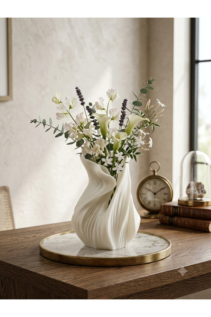 Lavin Spiral Bioplastik Modern Dekoratif Vazo – 21 cm Lüks Tasarım Obje - (Çiçekler Dahil Değildir)