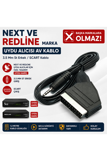 Uydu Alıcısı Av Kablo NEXT MARKA UYDULARA UYUMLU 3.5 Mm St Erkek/scart Kablo 1.2 Metre Scart To 3.5mm BAŞKA MARKA OLMAZUYDULARA OLMAZ