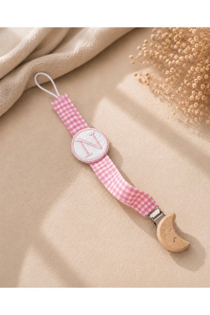 Kişiye Özel Harf Nakışlı Classic Pink Emzik Askısı