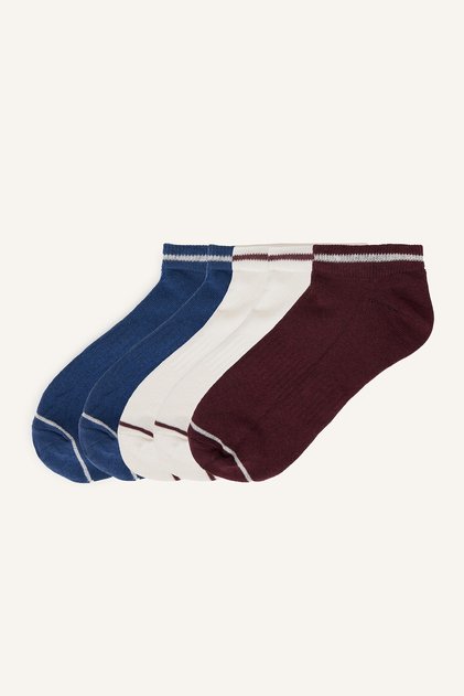 Men's Striped Detailed 5-Piece Cotton Booties Socks Set I4835Axns