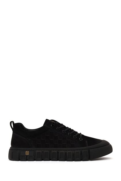 Men's Black Lace-Up Thick Soled Nubuck Leather Sneaker Wm680053Dn