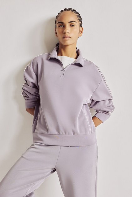 Ultra Soft Standard Fit Half Zipper Ribbed High Collar Modal Sportsman Basic Sweatshirt H4537Ax26Au