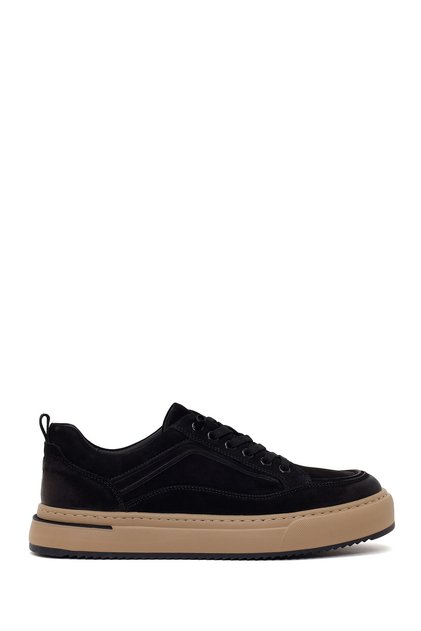 Erkek Siyah Bağcıklı Kalın Tabanlı Nubuk Deri Sneaker WM680045DN