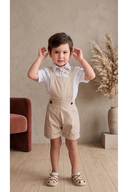 Cream Shorts Gardener Boy/Baby Salopet Shirt Set