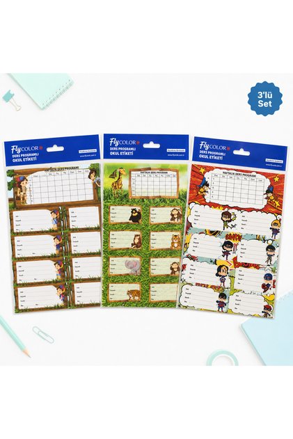 Okul Etiketi Defter Kitap Etiketi Karışık 3 lü Set
