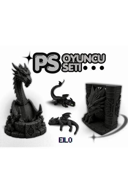 Ejderha Temalı PS Oyuncu Odası Dekorasyon Seti - Oyun Nick'inize Özel Sticker Hediyeli