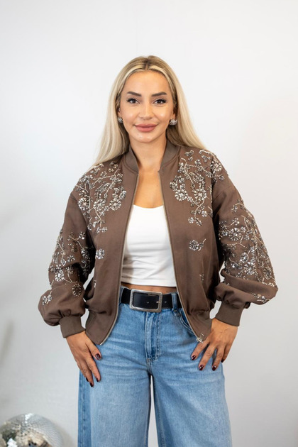 Stone Embellished Beige Jacket