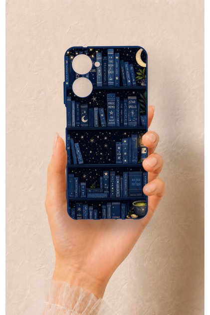 Realme 10 Compatible Night Themed Bookshelf Patterned Silicone Case