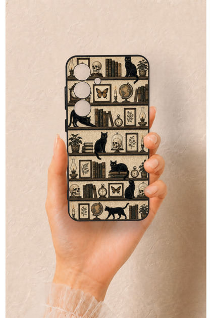 Samsung S24 Compatible Vintage Black Cat Patterned Silicone Case