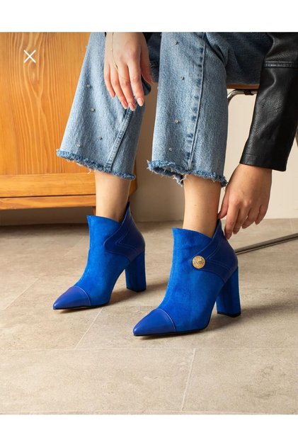 Layla Cobalt Blue Suede Leather Detail 7 cm Heel Boots Bottie