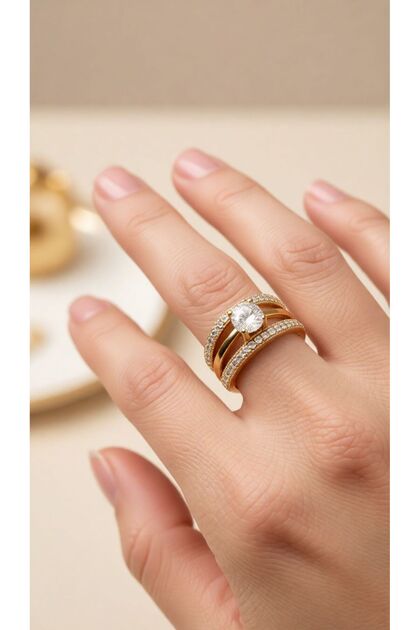 Single Stone Detailed Row of Zircon Stones Promise, Engagement Ring
