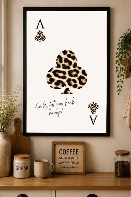 Leopar İskambil Poster Çerçeveli Tablo Modern Dekoratif Duvar Dekoru DDK1138