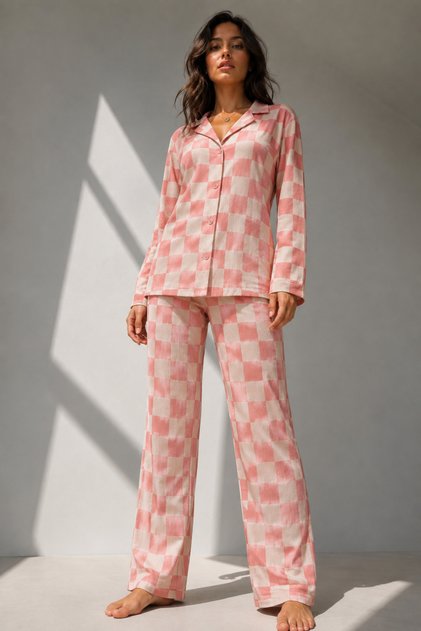Women's Long Sleeve Cotton Pink Pajama Set