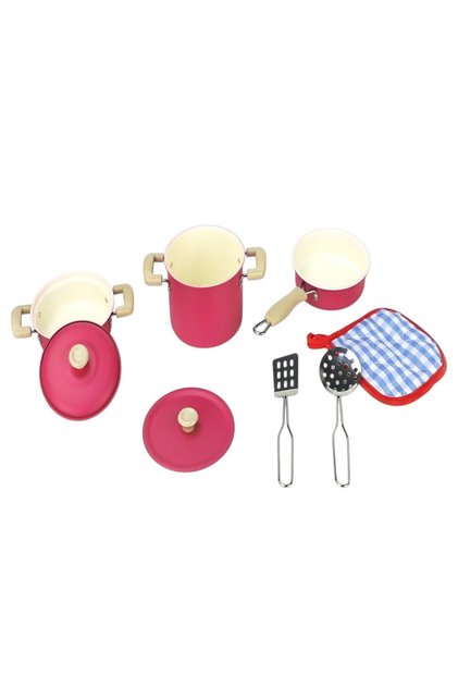 8 Piece Pink Enamel Pot and Pan Set Toy