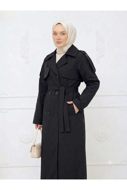 Kemerli Astarlı Uzun Trençkot