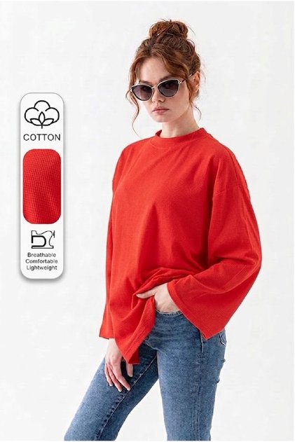 Long Sleeve Cotton T-Shirt Oversize Wide Sleeve Women's Loose Long Basic T-Shirt
