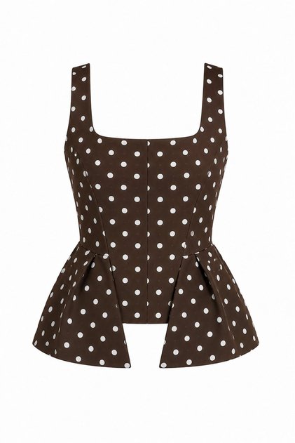 Bitter Brown Thick Strap Polka Dot Blouse - 2Y5081