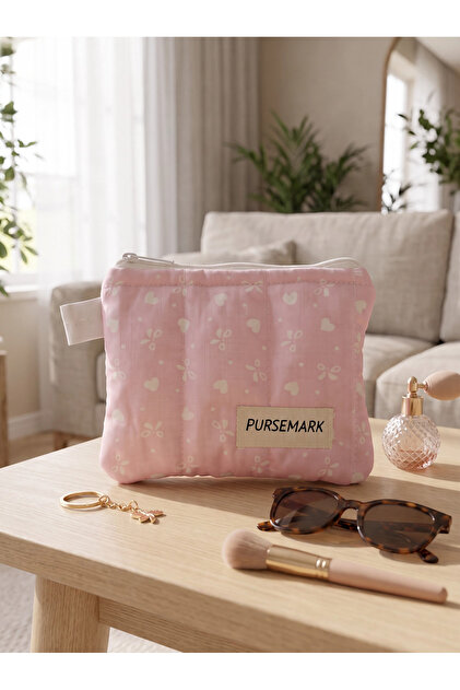 Powder Pink Tiny Hearts Patterned Handmade Small Wallet