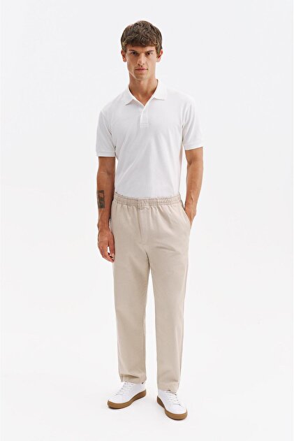 basic™ Bež pantalone od gabardina sa elastičnim strukom