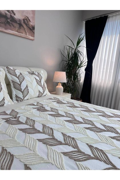 Liva 3 Piece Double Bedspread Cream - Brown