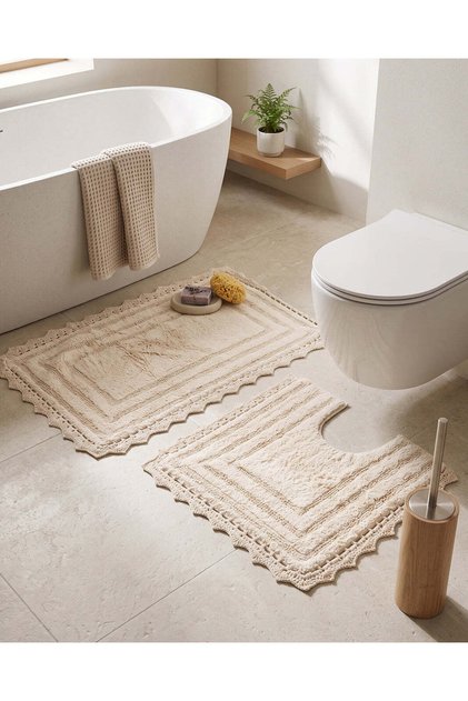 Ivory Crochet Tufted Bath Mat Set 2 Piece 50x80cm+50x50cm