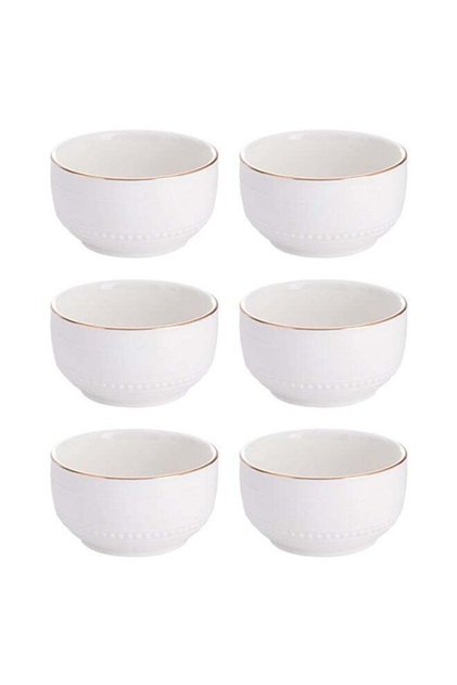 6-Piece Bowls Porcelain Round White/Gold 4inch