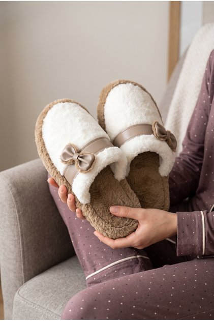 Women'S, Soft, Plush, Bow Detail, Warm, Comfortable, House Slippers