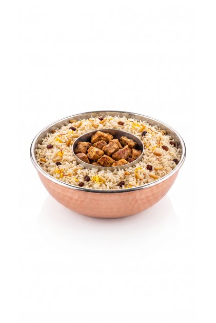 Dövme Bakır Pilav Kalıbı - 2 Hazneli Pilav Kalıbı - El Dövmesi Bakır Perde Pilavı Kalıbı – 15 cm