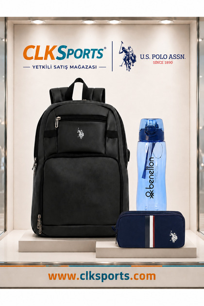 Faux Leather School Document Backpack, Double Compartment Pencil Bag - Water Bottle & Flask