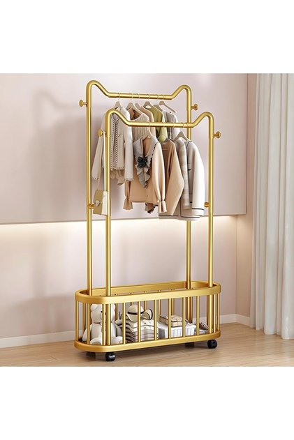 Clothes Rack with Storage Basket, 100cm Metal Garment Rack with Double Rods, Coat Shoes Racks Clothe