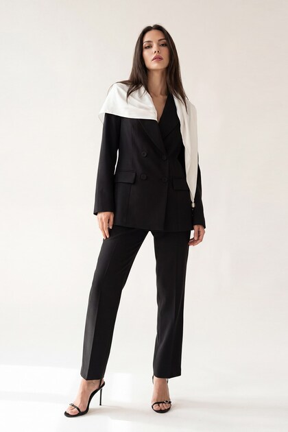 Black Shawl Detailed Jacket and Trousers Set