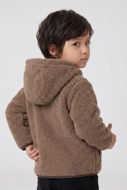 Children's Hooded Plush Coat Brown