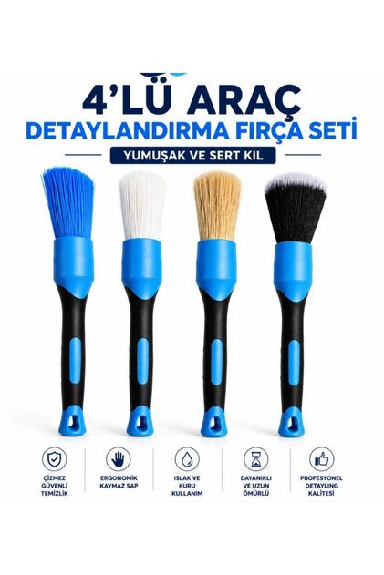 Premium Auto Detailing Brush Set 4 Pieces Interior Exterior Cleaning Wheel Engine and Console Brushes
