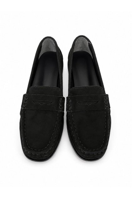 Women's Black Suede Loafer Shoes, Comfortable Sole, Daily Stylish Moccasin Golyate