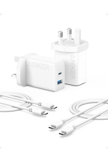 شاحن أنكر USB-C، عبوة من قطعتين، شاحن سريع بمنفذين USB بقوة 20 واط، شاحن لهواتف آيفون 17/16/15/15 برو/15