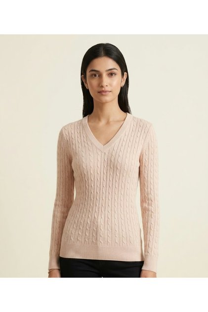 Women's 100% Cotton V-Neck Twisted Knit Detailed Breathable Knitwear Blouse Sweater
