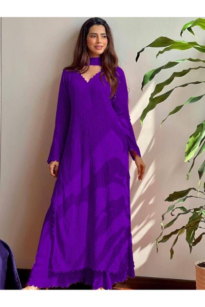 Purple Faux Georgette Salwar Kameez & Dupatta Set - HRT5439 | Purple-Size:L-40-Inches