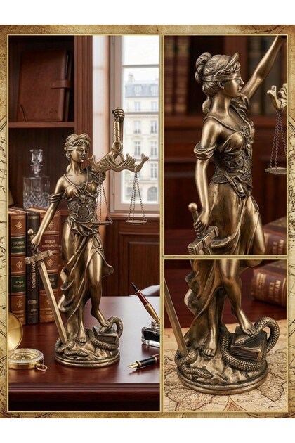 Adalet Terazisi Themis Heykeli – Gold Renkli Dekoratif Biblo Heykeli 30cm