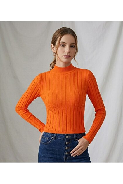 Women's Ribbed Turtleneck Soft Textured Stretchy Knitwear Sweater Body Acrylic