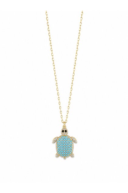🐢 Turquoise Stone Blue Turtle Figured Necklace