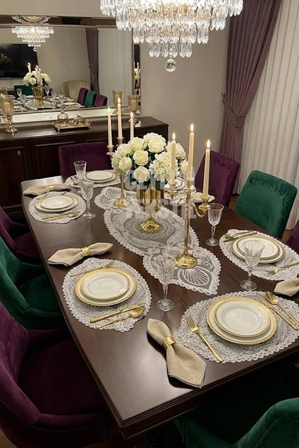 Set de servire american, 1 traversă și 6 farfurii crem, set de fețe de masă, set de servire pentru prezentare