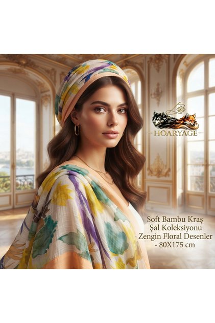 مجموعة شالات بامبو سوفت كراش - أنماط زهرية غنية - 80x175 سم