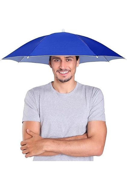 Hands-Free Umbrella Hat, Blue, UV Protection, Adjustable Head Mount for Outdoor Activities