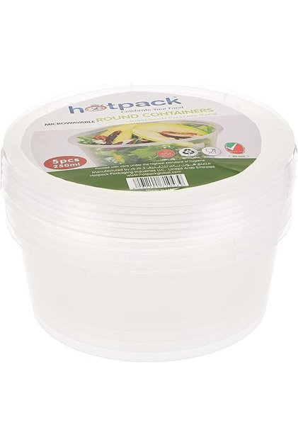 Disposable Microwave Plastic Container With Lids, 250Cc, Pack of 5