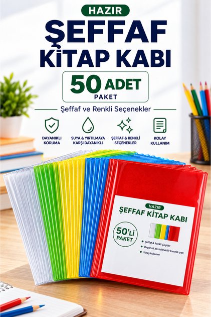 Ready Transparent Book Container - Self-Plug - Durable, Waterproof, Transparent Colored (50 Pieces)